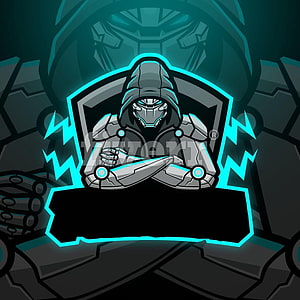 Cyberpunk Hooded Gamer Mascot Logo with Neon Blue Lightning Accents HD phone wallpaper