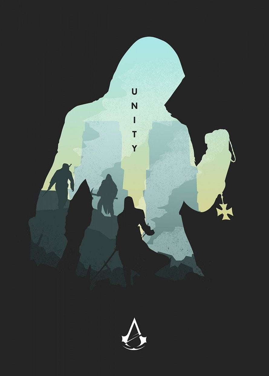Assassin's Creed Unity Minimalist Hooded Figure Poster with Silhouetted Assassins HD phone wallpaper