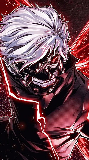 Menacing Anime Villain With White Hair And Glowing Red Eyes HD phone wallpaper