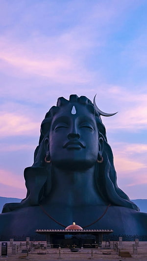 Adiyogi Shiva Statue at Isha Yoga Center with Purple Sunset Sky HD phone wallpaper