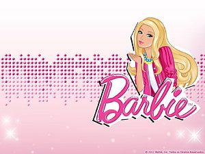 Barbie Doll Illustration With Pink Logo And Sparkling Background HD wallpaper