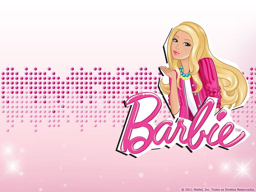 Barbie Doll Illustration With Pink Logo And Sparkling Background HD wallpaper