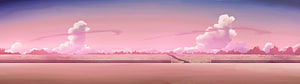 Dreamy Pink Skyline with Fluffy Clouds and Distant Horizon HD wallpaper