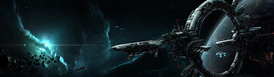 Massive Sci-Fi Space Station and Warship in Deep Space with Nebula HD wallpaper