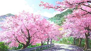 Anime Spring Scenery With Cherry Blossoms Lining a Winding Country Road HD wallpaper