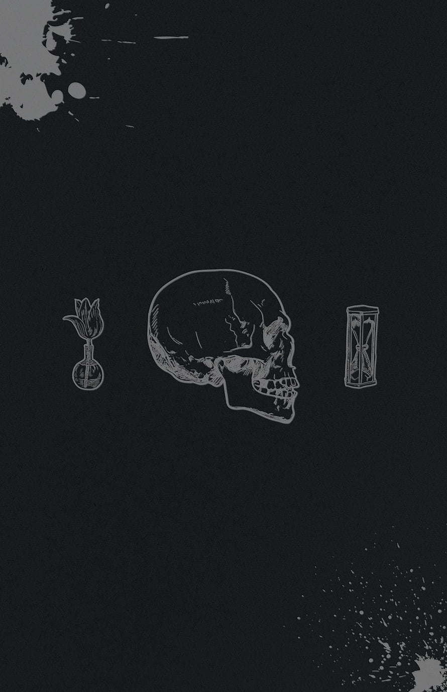 Memento Mori Skull Illustration with Alchemical Symbols on Dark Background HD phone wallpaper
