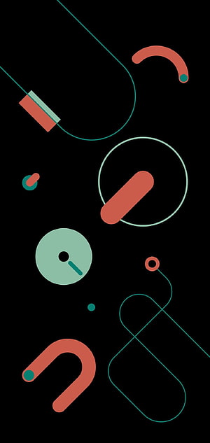 Abstract Geometric Shapes on Black Background with Coral and Teal Colors HD phone wallpaper