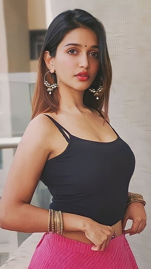 Anaika Soti in Black Cami Top and Pink Skirt with Gold Jewelry HD phone wallpaper