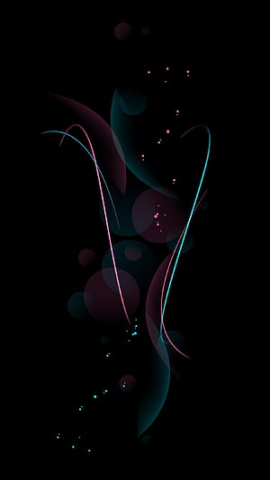 Abstract Dark Background With Neon Pink And Cyan Curved Lines And Glowing Particles HD phone wallpaper
