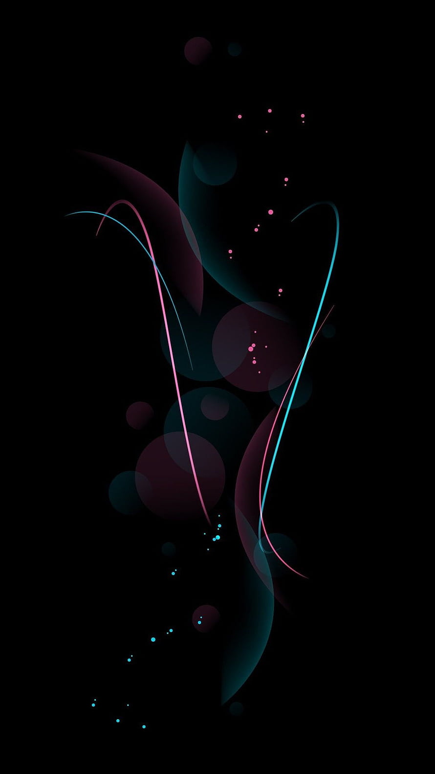 Abstract Dark Background With Neon Pink And Cyan Curved Lines And Glowing Particles HD phone wallpaper