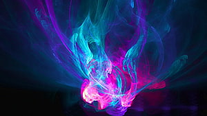 Vibrant Neon Smoke Plume with Cyan and Magenta Hues on Dark Background HD wallpaper
