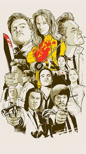Pulp Fiction Cast Illustration Featuring John Travolta Samuel L Jackson Uma Thurman, Kill Bill Poster, Movies, Minimalism, Quentin • For You, Minimalist Movie Posters HD phone wallpaper