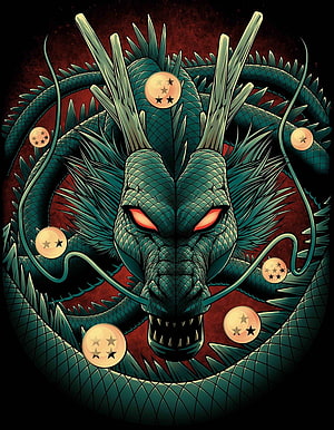 Shenron Dragon Ball Z Green Dragon With Dragon Balls Illustration HD phone wallpaper