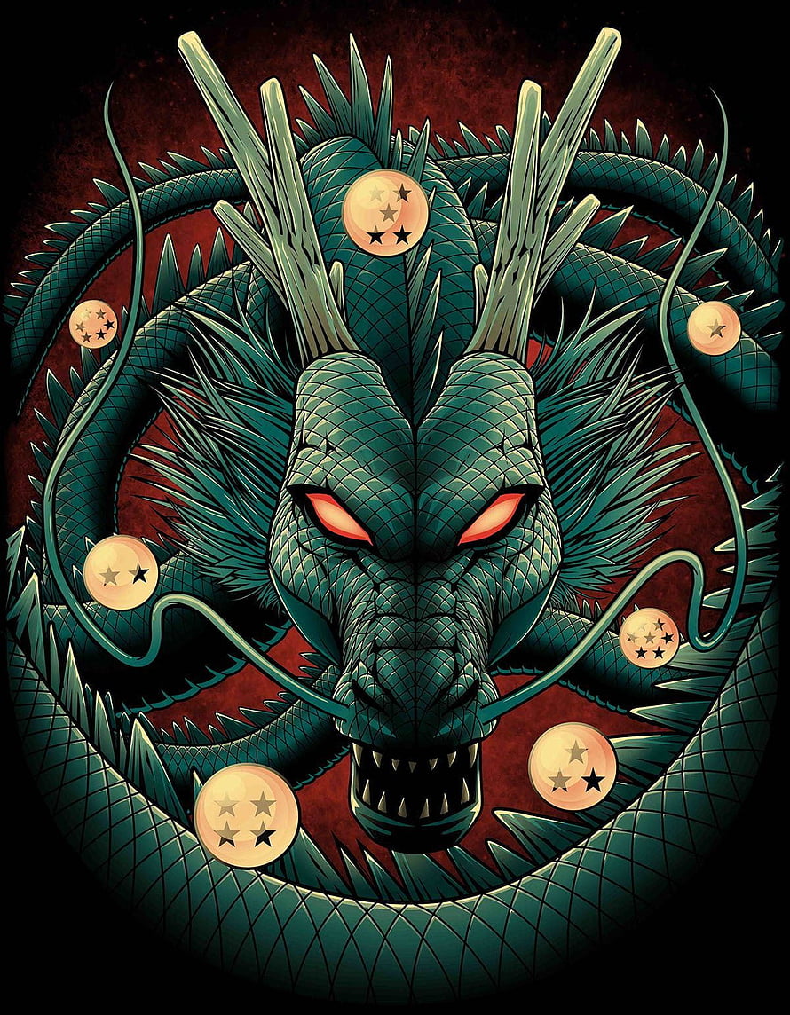 Shenron Dragon Ball Z Green Dragon With Dragon Balls Illustration HD phone wallpaper