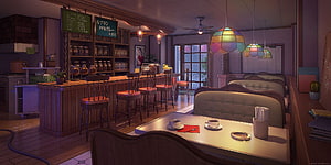Leblanc Cafe Interior From Persona 5 Anime Fanart With Cozy Seating And Stained Glass Lamps HD wallpaper