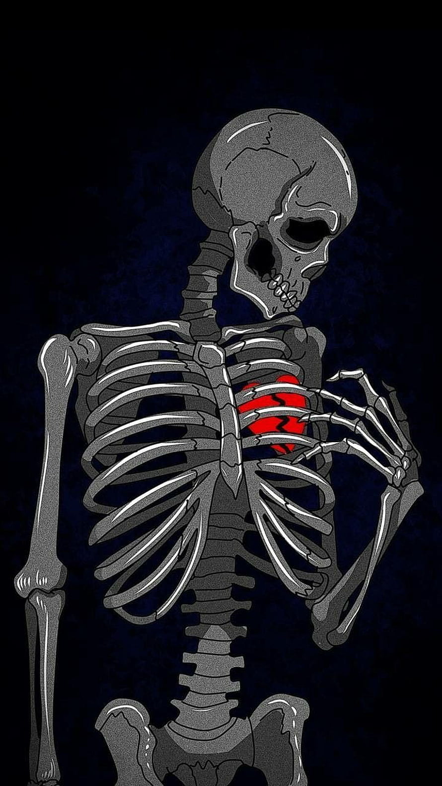 Skeleton Holding Red Heart Against Dark Blue Background HD phone wallpaper