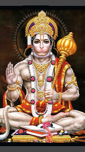 Lord Hanuman Sitting With Mace And Book In Traditional Attire, Shree ram hanuman, , lord hanuman HD phone wallpaper