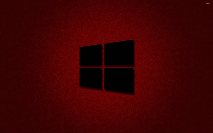 Windows 8 Black Logo on Dark Red Patterned Background HD wallpaper