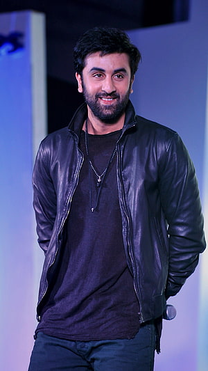 Ranbir Kapoor in Black Leather Jacket at a Stage Event HD phone wallpaper