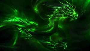 Glowing Neon Green Dragon with Fiery Energy and Dark Fantasy Style HD wallpaper