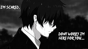 Monochrome Anime Boy in Rain with Emotional Quote Text HD wallpaper