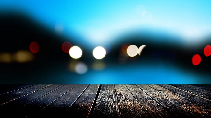 Dark Wooden Table Top With Blurred City Lights Background HD wallpaper
