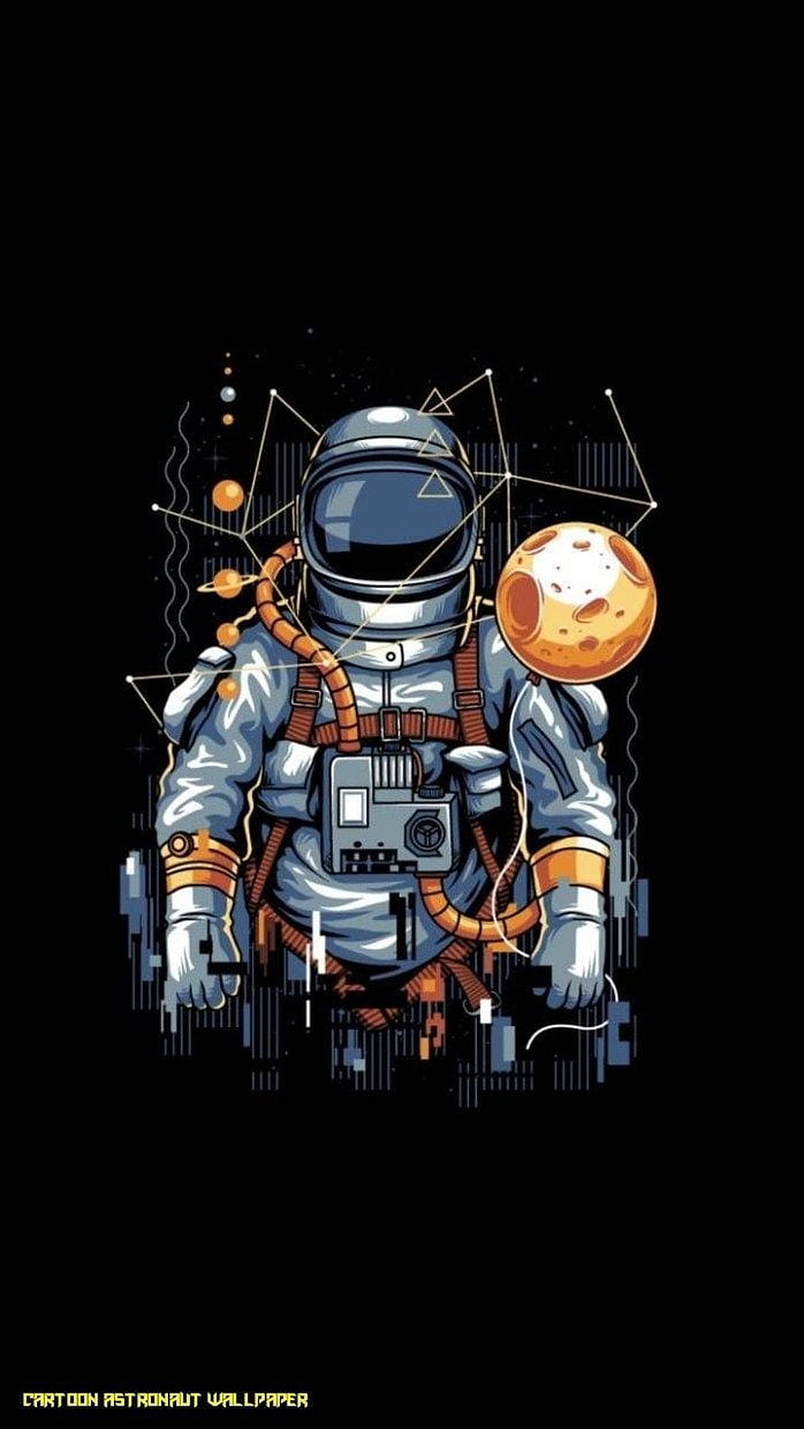 Retro Cartoon Astronaut Floating in Space with Planet and Constellations HD phone wallpaper