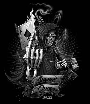 Santa Muerte Grim Reaper Holding Ace of Spades and Shotgun Tattoo Design HD phone wallpaper