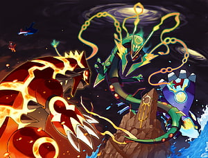 Groudon Primal Reversion Versus Kyogre Primal Reversion Battle Artwork HD wallpaper