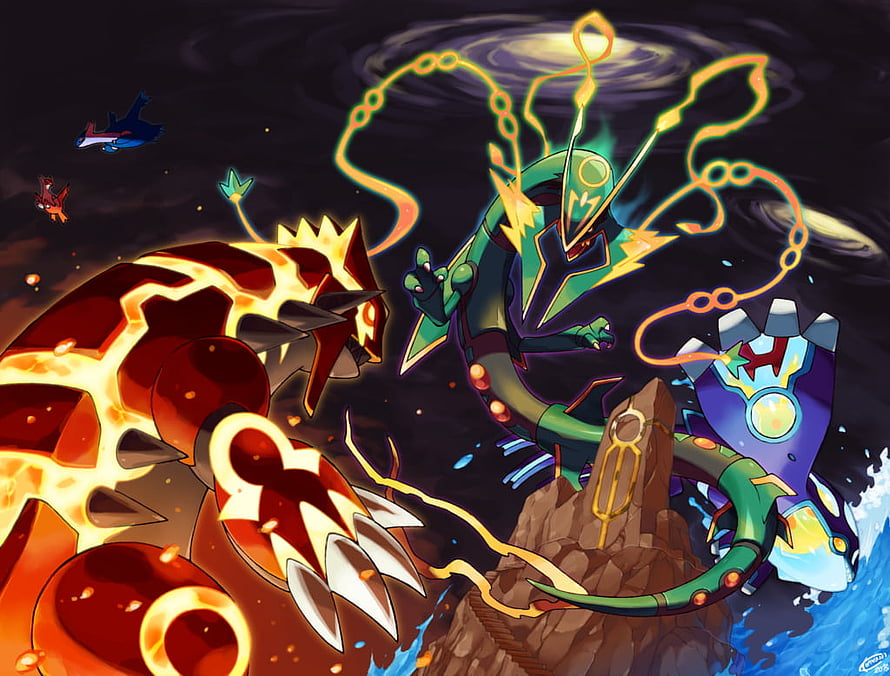 Groudon Primal Reversion Versus Kyogre Primal Reversion Battle Artwork HD wallpaper
