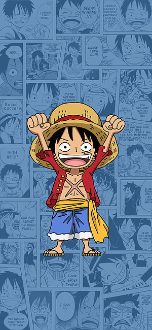 Monkey D. Luffy Wano Arc Chibi Character with Straw Hat and Red Jacket HD phone wallpaper