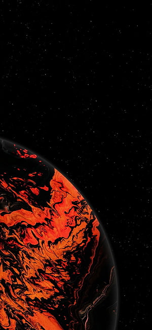 Fiery Molten Planet Surface Against Deep Space Starfield HD phone wallpaper