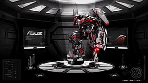 Asus ROG Cyberpunk Robot Standing in Futuristic High-Tech Command Center, ASUS ROG . Best Games, Asus ROG Ultra HD wallpaper
