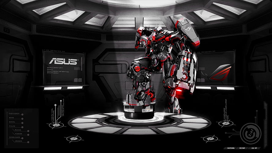 Asus ROG Cyberpunk Robot Standing in Futuristic High-Tech Command Center, ASUS ROG . Best Games, Asus ROG Ultra HD wallpaper