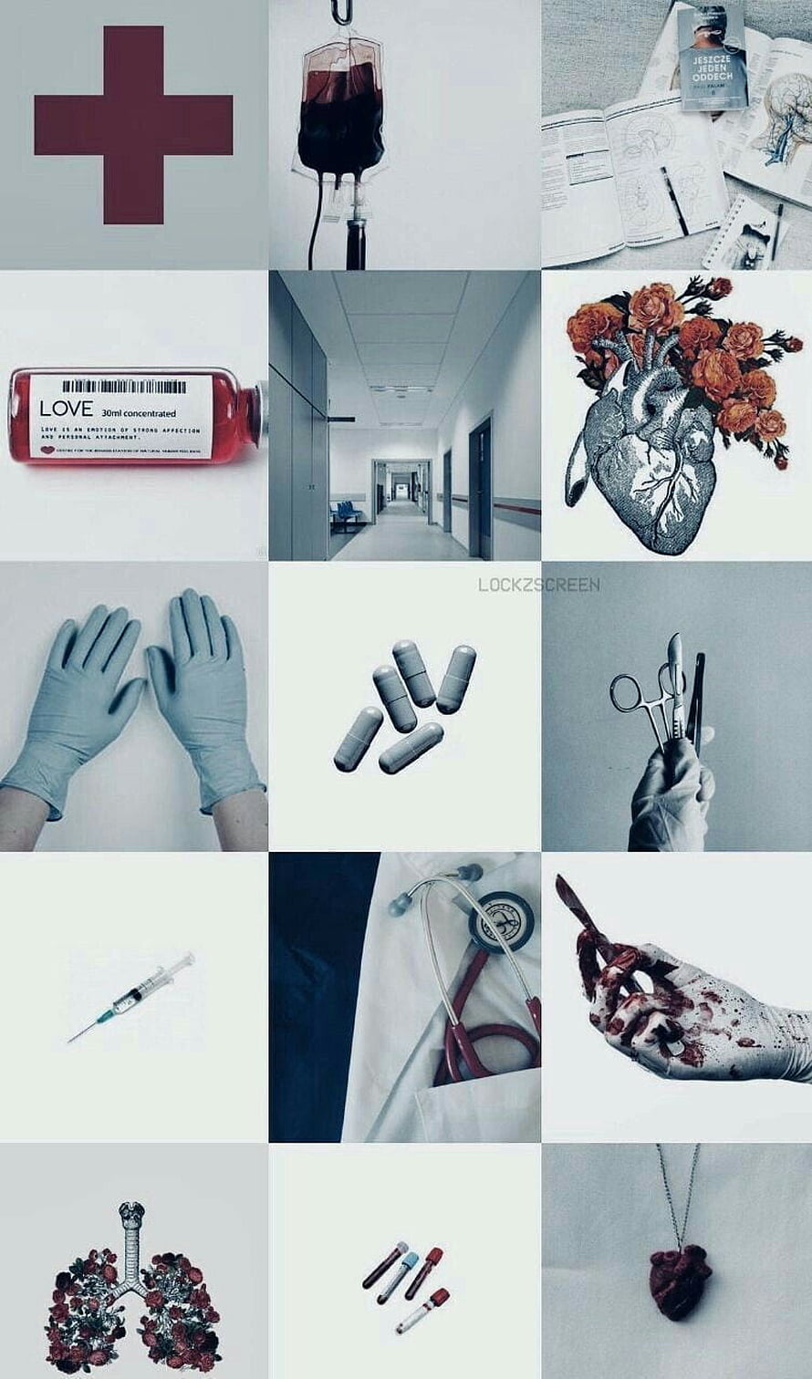 Medical Aesthetic Collage Featuring Surgical Tools, Anatomy, and Clinical Imagery HD phone wallpaper