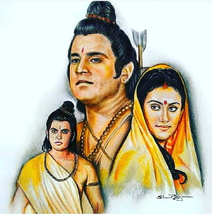 Ramayana Family Portrait of Lord Rama Sita and Lakshmana in Traditional Attire, Lord Rama . Bhagwan Shri Rama HD phone wallpaper