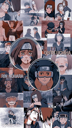 Obito Uchiha and Rin Nohara Anime Character Collage Wallpaper HD phone wallpaper