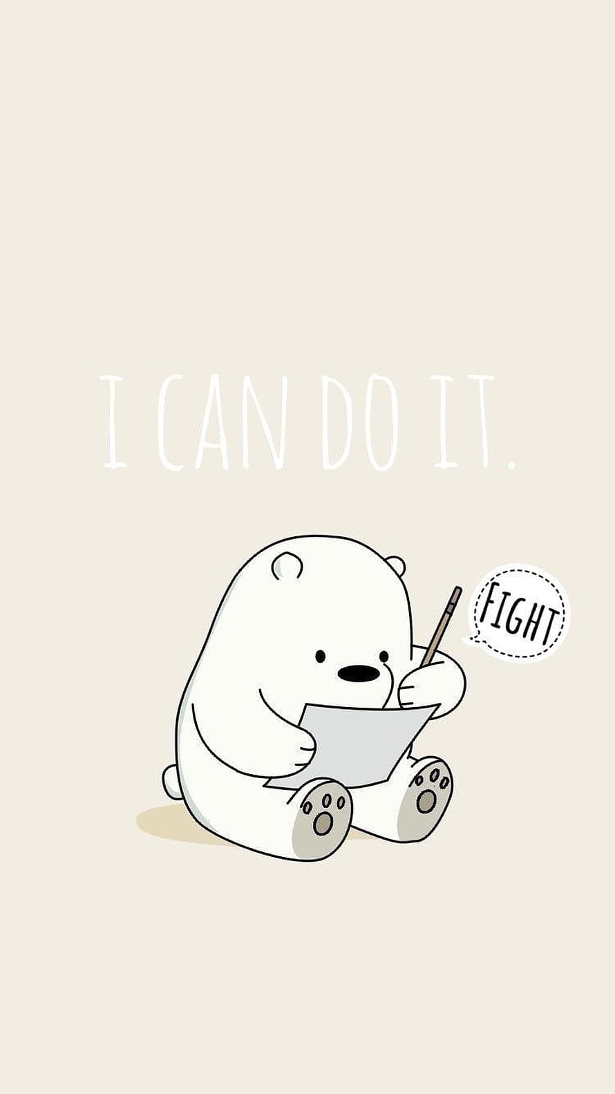 Cute Polar Bear Writing on Paper with Motivational I Can Do It Text HD phone wallpaper