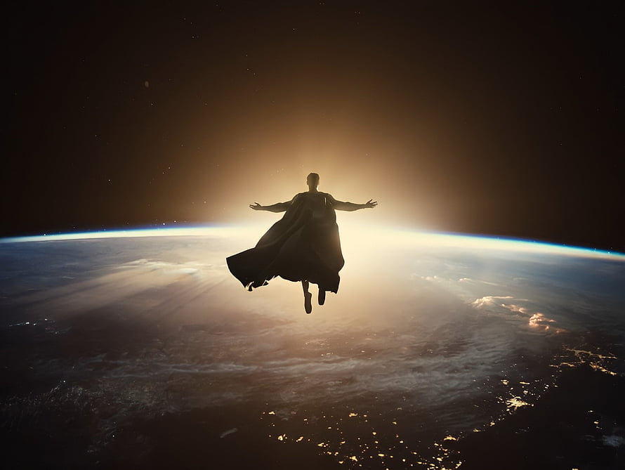 Silhouette of Superman Flying Above Earth at Sunset in Space, Superman, Wonder Woman, Batman, Zack Snyders Justice League, DC Films, Background - , Justice League Superman HD wallpaper