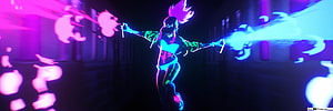 KDA Akali Neon Artwork from League of Legends with Vibrant Purple and Blue Energy Effects HD wallpaper