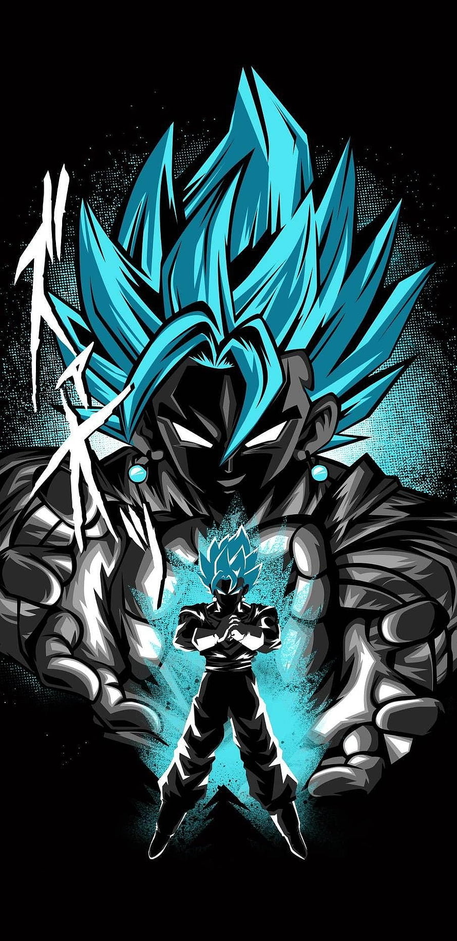 Vegito Super Saiyan Blue Anime Artwork with Dark Aura and Cyan Energy HD phone wallpaper