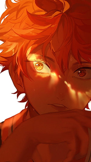 Shoyo Hinata from Haikyuu in Dramatic Warm Light with Intense Gaze HD phone wallpaper