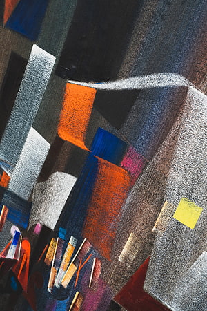 Abstract Geometric Composition with Bold Orange and Blue Brushstrokes on Dark Canvas HD phone wallpaper