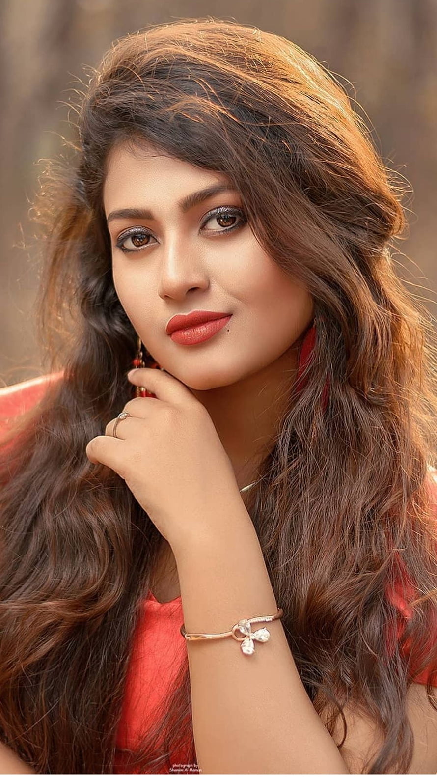 Portrait of an Indian woman with long wavy hair wearing a red top and delicate jewelry, Beauty full girl, Indian Beautiful Girl HD phone wallpaper