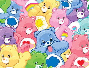 Colorful Care Bears Group Illustration With Belly Badges HD wallpaper