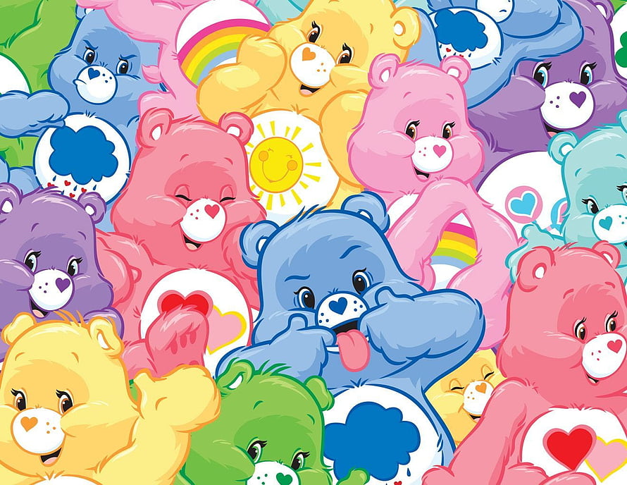 Colorful Care Bears Group Illustration With Belly Badges HD wallpaper
