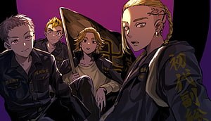 Tokyo Revengers Gang Members in Black Uniforms with Flag HD wallpaper