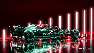 Mercedes AMG Petronas F1 W12 E Performance Car in Neon Red and Teal Studio Setting HD wallpaper
