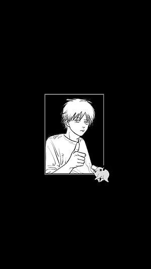 Gojo Satoru Thumbs Up Black And White Manga Style Anime Wallpaper, Denji AND pochita, Chainsaw man HD phone wallpaper