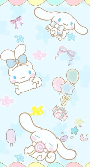 Cinnamoroll Sanrio Cute Pastel Pattern with Balloons and Stars HD phone wallpaper
